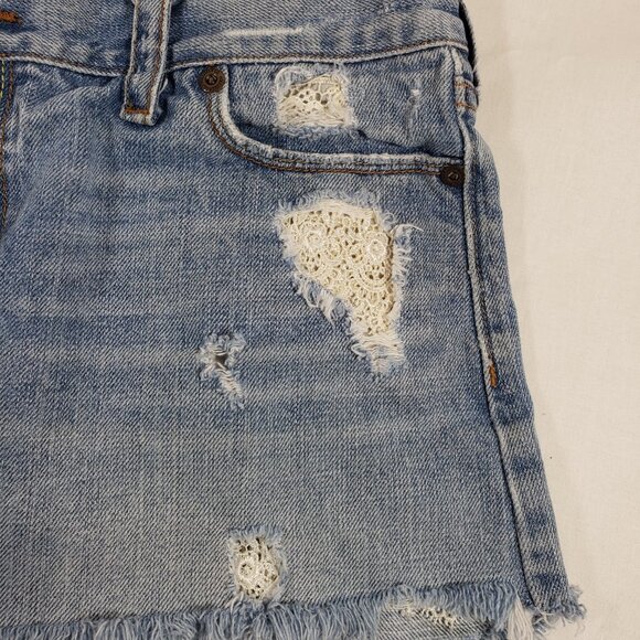 Hollister Y2K 90s Vintage Mini Skirt Denim Blue Distressed Junior Size 7 - Picture 5 of 11